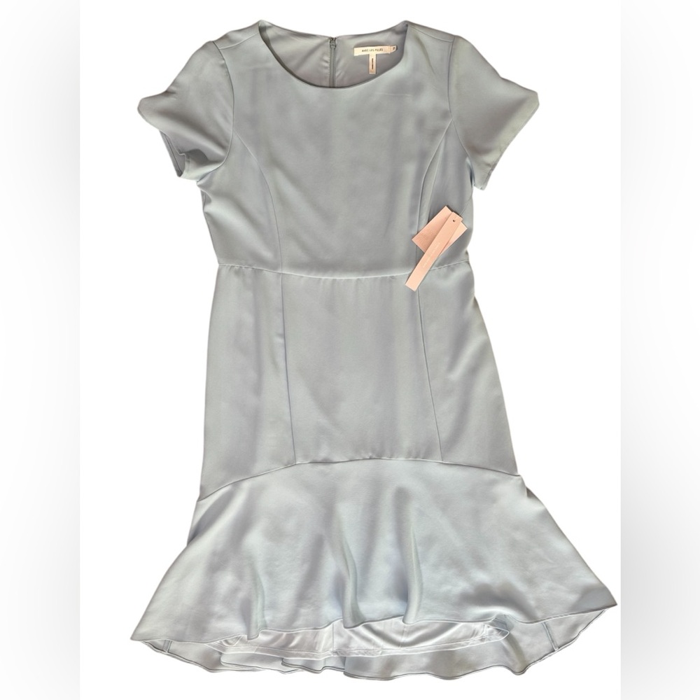 Avec Les Filles Crew Neck Short Sleeve Zipper Back Solid Crepe Dress